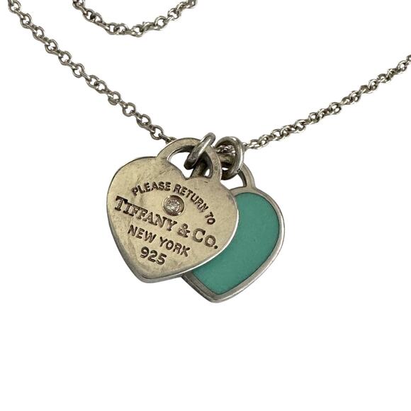 Tiffany & Co "Return To" Double Heart Necklace with Diamond - Picture 3 of 11